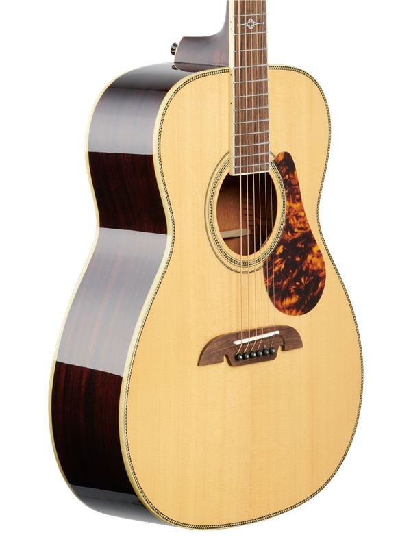 Alvarez Masterworks MF60OM Acoustic Guitar with Gig Bag Body Angled View