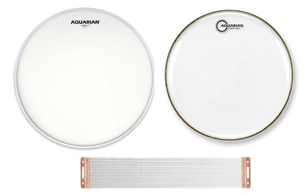 Aquarian TC Coated and Classic Clear Snare Side 14 Inch Snappy Snares Front View