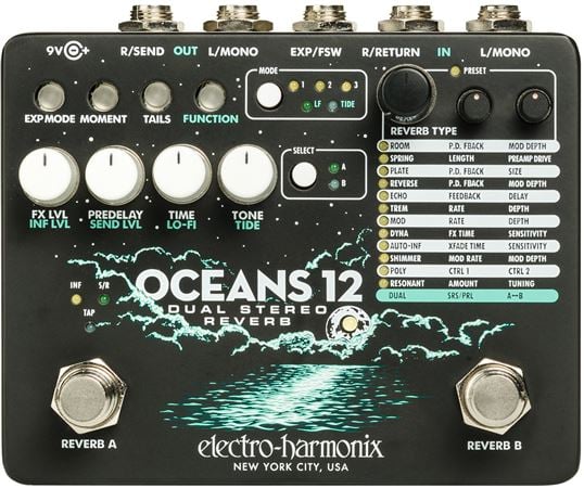 Electro Harmonix Oceans 12 Dual Stereo Reverb Pedal Front View