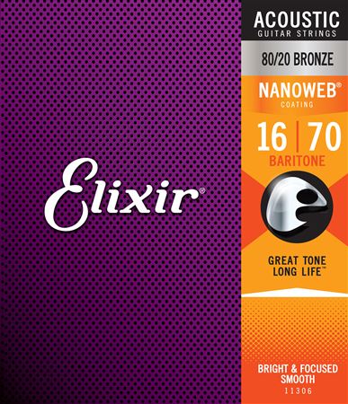 Elixir 11306 NANOWEB 80/20 Bronze Acoustic Baritone Guitar Strings Front View