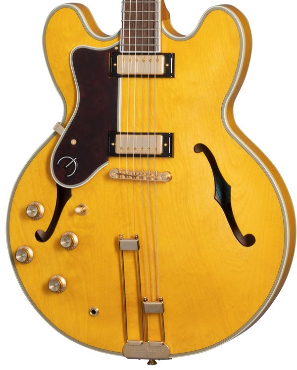 Epiphone Sheraton Semi Hollowbody Left-Handed Guitar Gold Hardware and Bag Body View