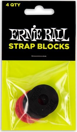 Ernie Ball P04603 Strap Blocks Black and Red 4 Pack Front View