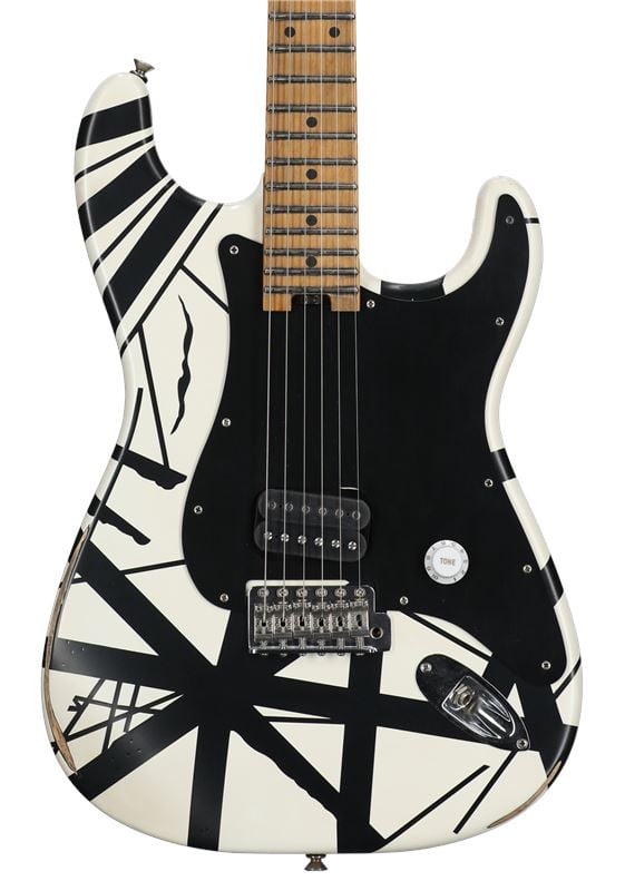 EVH Striped Series '78 Eruption Guitar White Black Stripes Relic with Gig Bag Body View