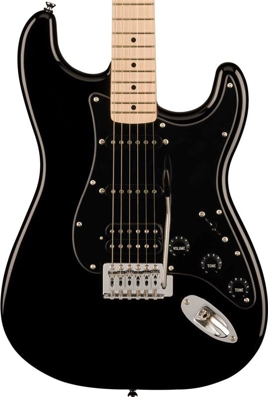 Squier Sonic Stratocaster HSS Guitar Maple Neck Black Pickguard Body View