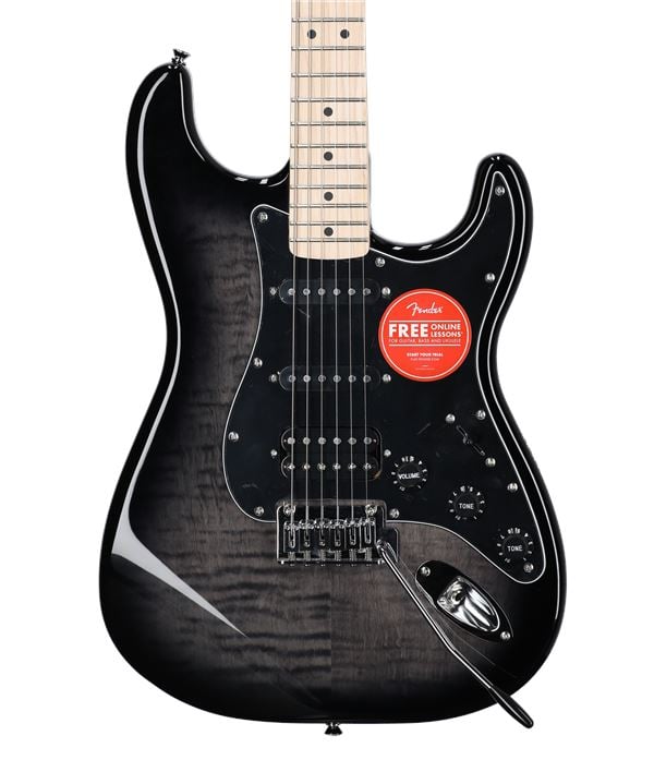 Squier Affinity Stratocaster FMT HSS Guitar Maple Neck Black Burst Body View