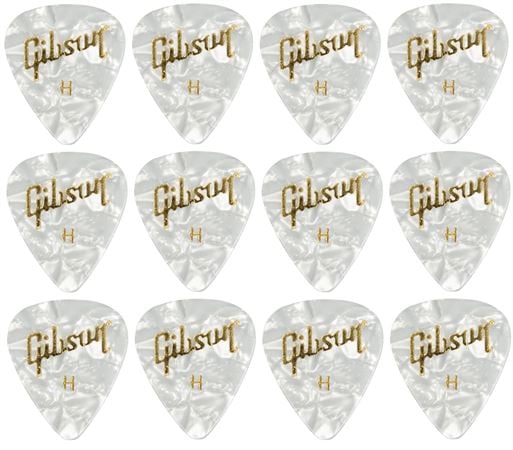 Gibson White Pearloid Guitar Picks 12 Pack Front View