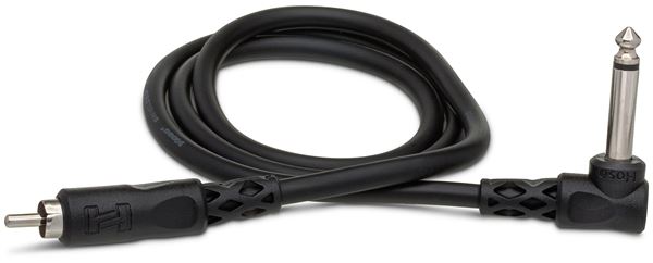 Hosa CPR-103R Unbalanced Interconnect Cable Right-angle 1/4 inch TS to RCA Front View