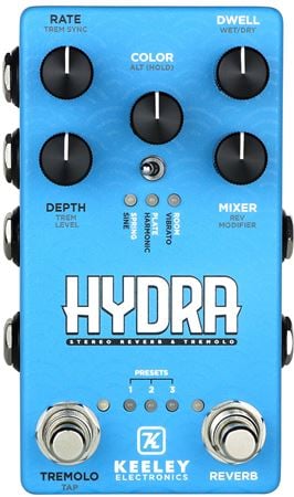 Keeley Hydra Stereo Reverb and Tremolo Pedal Front View