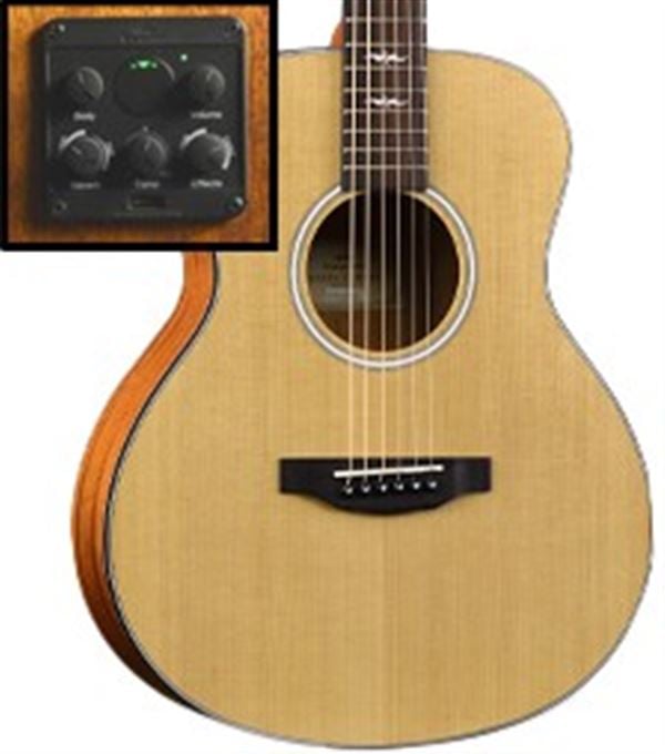 Kepma M2-131A Mini Acoustic Electric Guitar Natural with Gigbag Body Angled View