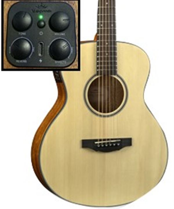 Kepma M3-130A Mini Acoustic Electric Guitar Body Angled View