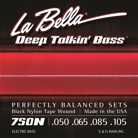 La Bella 750N Black Nylon Tape Wound Bass Guitar Strings Light 50-105 Front View