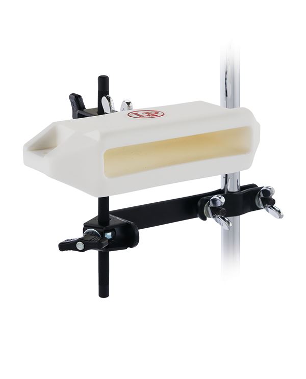Latin Percussion LP1208WH White Jam Block with Black Mounting Bracket Front View