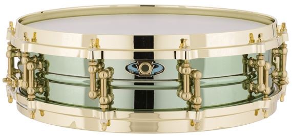 Ludwig Carl Palmer 3.7 x14 Venus Snare Green Brass Front View