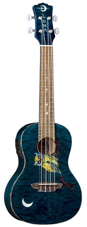 Luna Owl Concert Acoustic Electric Ukulele with Gigbag Front View