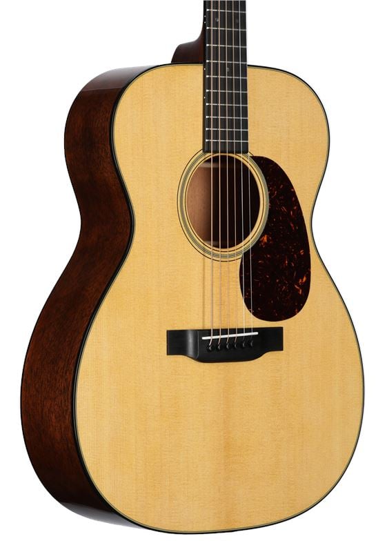 Martin 00018 Acoustic Guitar with Case Body Angled View