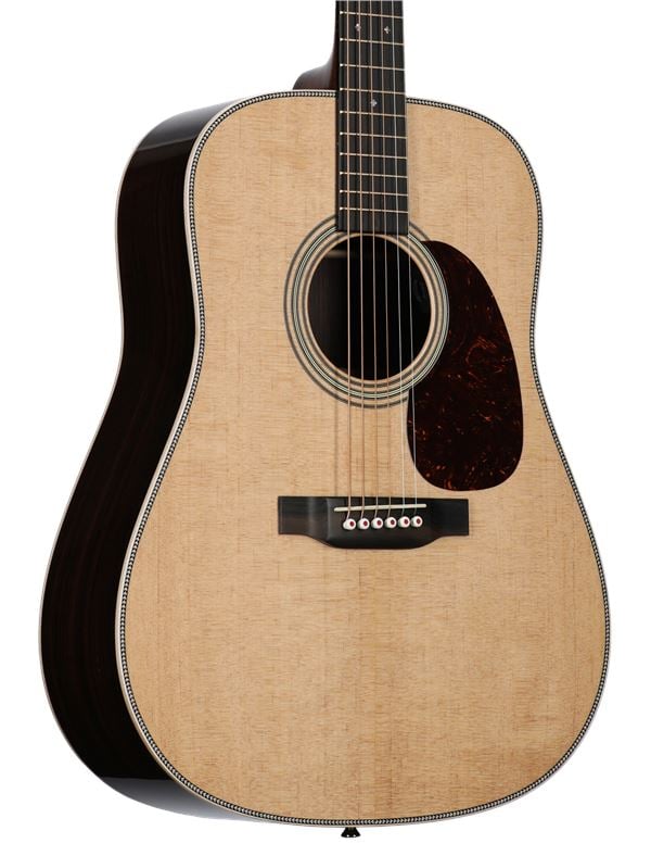 Martin D28E Modern Deluxe Dreadnougt Acoustic Electric Guitar with Case Body Angled View