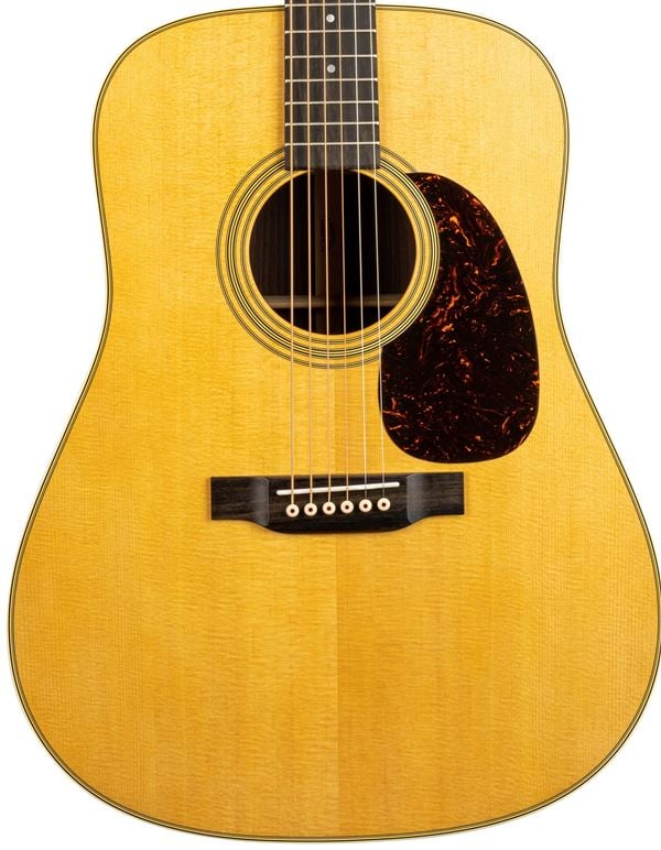 Martin D-28 Dreadnought Satin Acoustic Guitar with Hardshell Case Body Angled View