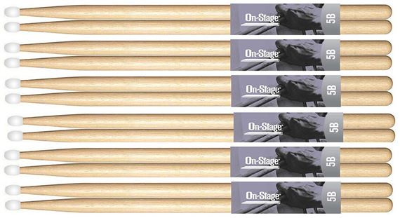 On Stage AMH5B American Made Hickory Drumsticks 6 Pair