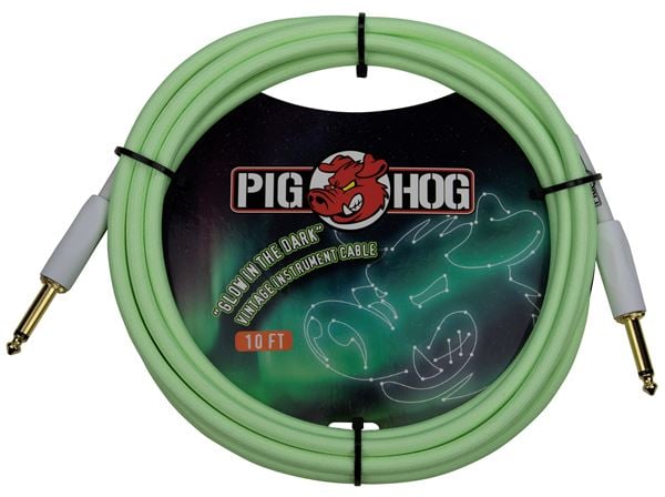 Pig Hog Glow In The Dark Instrument Cable with Straight Ends Front View