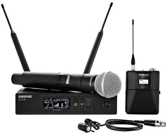 Shure QLXD124/85 Handheld and Lavalier Combo Wireless Mic System Front View