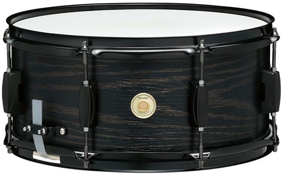 Tama Woodworks Snare Drum Black on Black Oak Front View