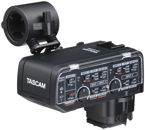 Tascam CA-XLR2d-C XLR Microphone Adapter Canon Camera Kit Front View