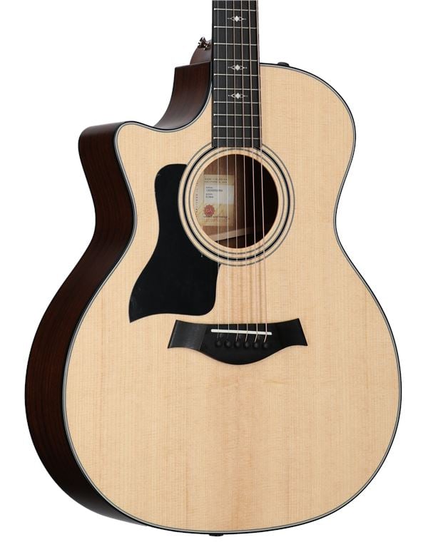 Taylor 314ce V-Class Left Handed Acoustic Electric with Case Body Angled View