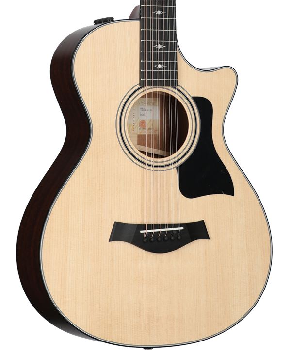 Taylor 352ce V 12 Fret Grand Concert Acoustic Electric Guitar with Case Body Angled View