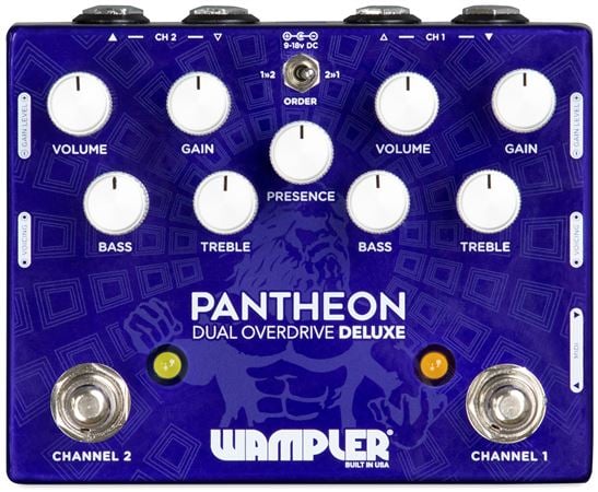 Wampler Pantheon Deluxe Dual Overdrive Pedal with MIDI Front View