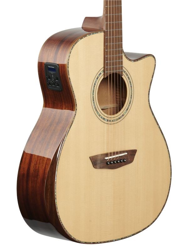 Washburn G105SCE Comfort Series Grand Auditorium Acoustic Electric Guitar Body Angled View
