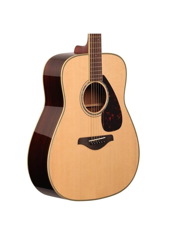 Yamaha FG830 Folk Acoustic with Solid Spruce Top Body Angled View