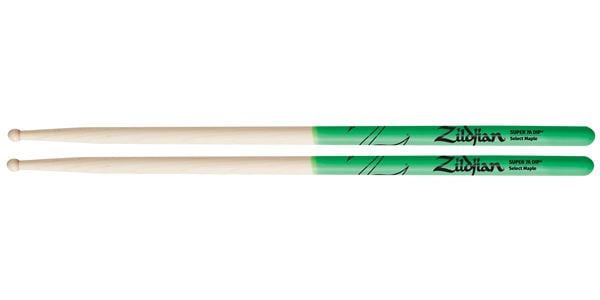 Zildjian Super 7A Maple Green DIP Drumsticks Front View