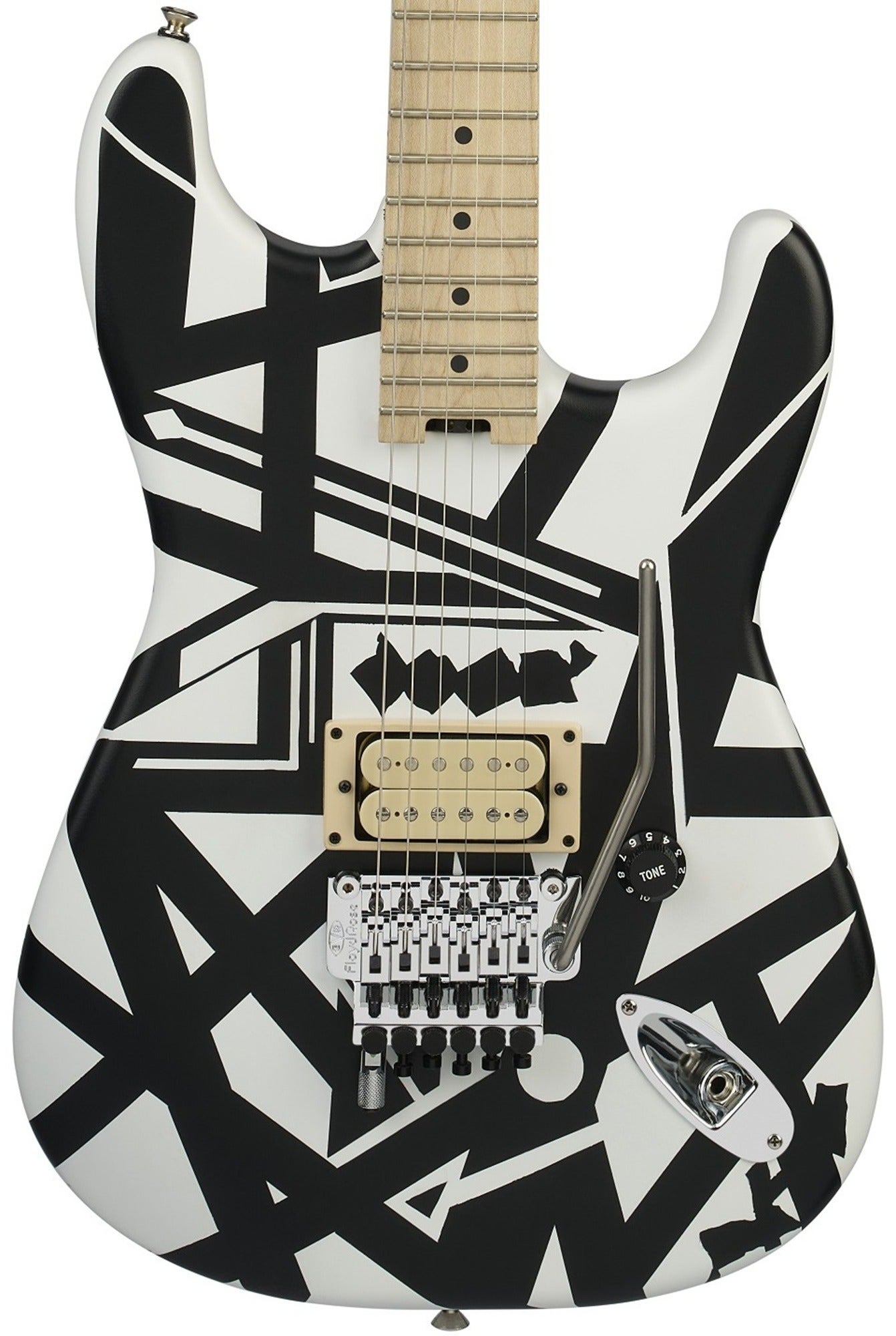 EVH Striped Series Shapes Maple Fingerboard White and Black Guitar with Gig Bag