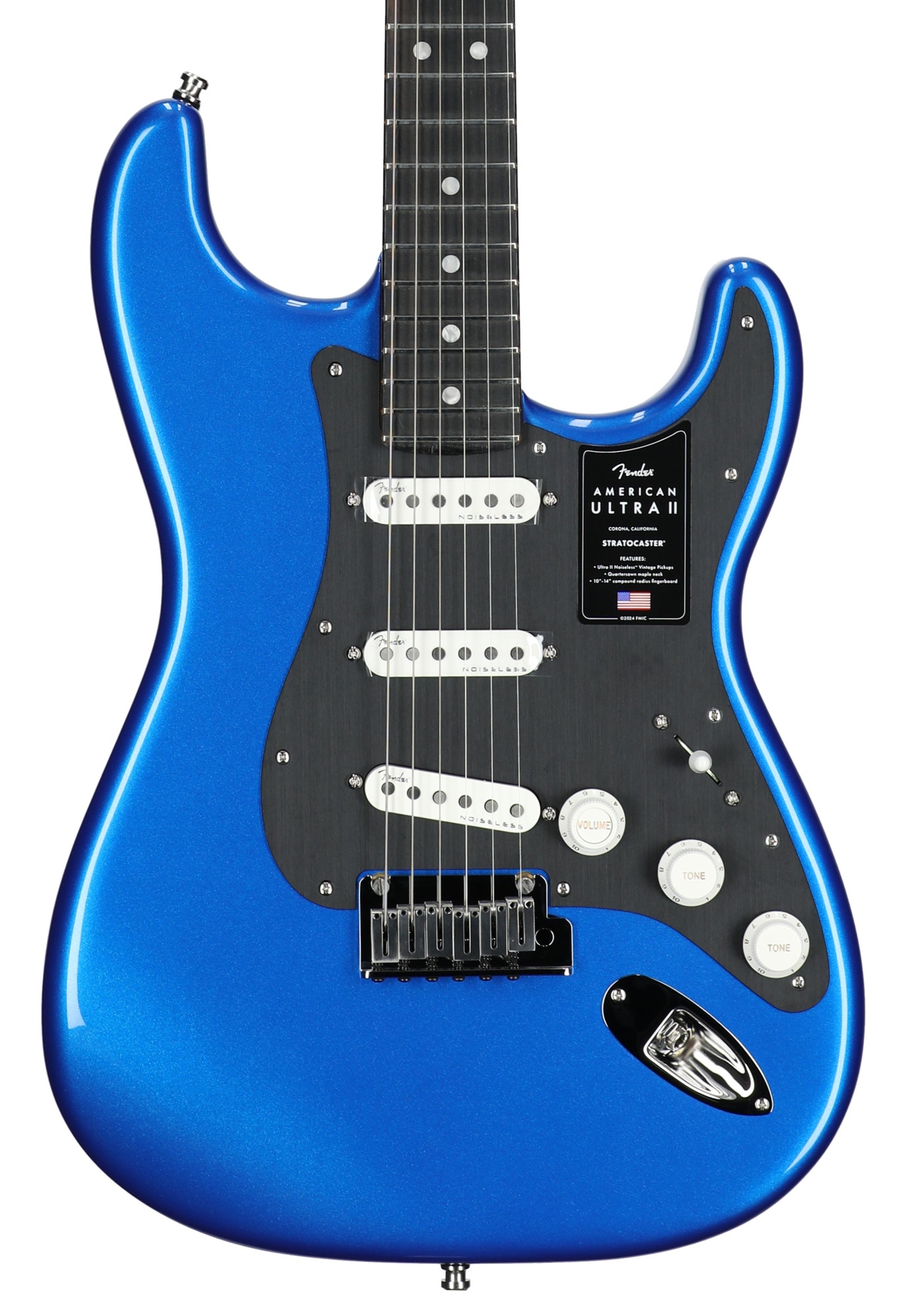 Fender American Ultra II Stratocaster Guitar Ebony Noble Blue with Case
