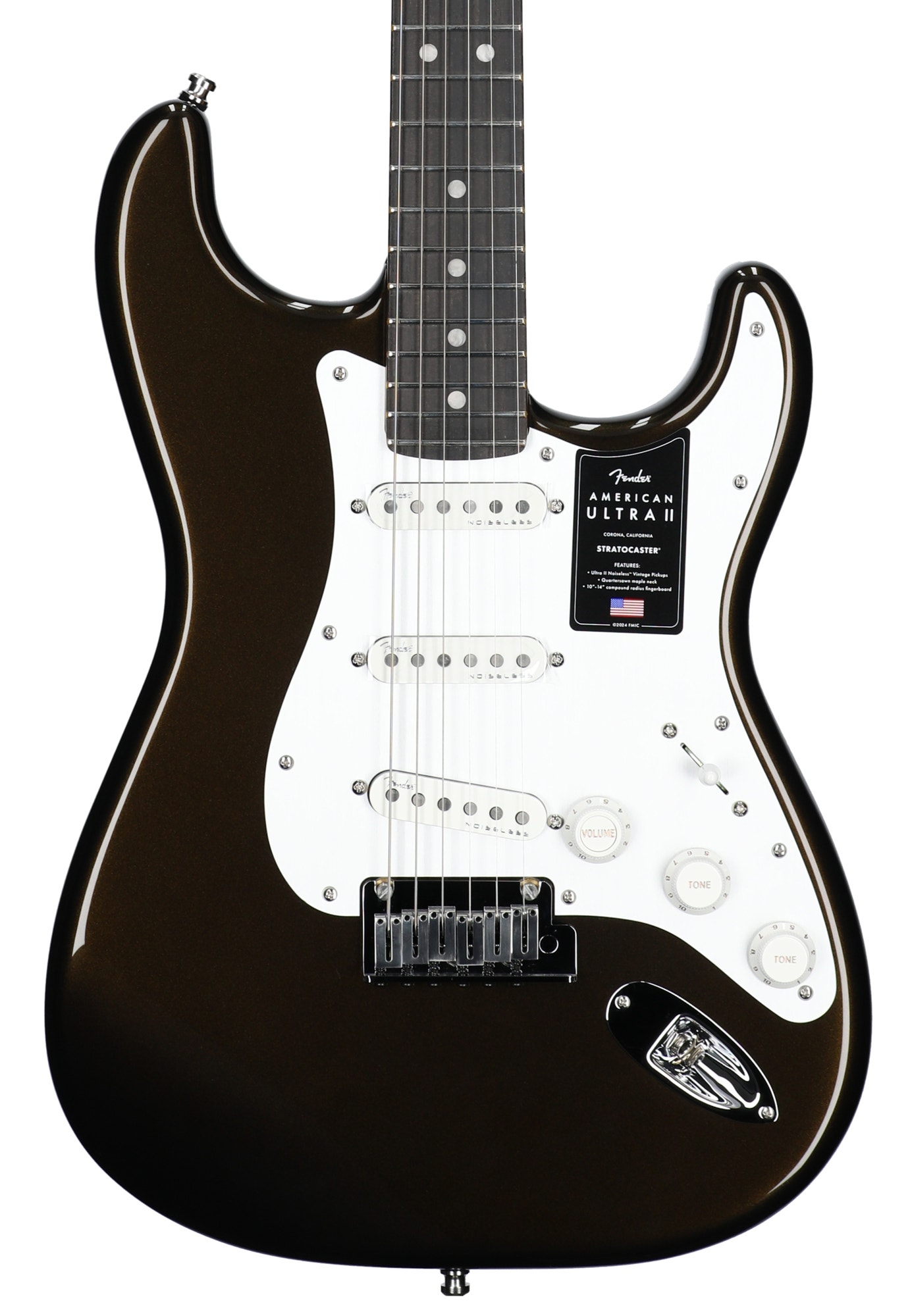 Fender American Ultra II Stratocaster Guitar Ebony Texas Tea with Case