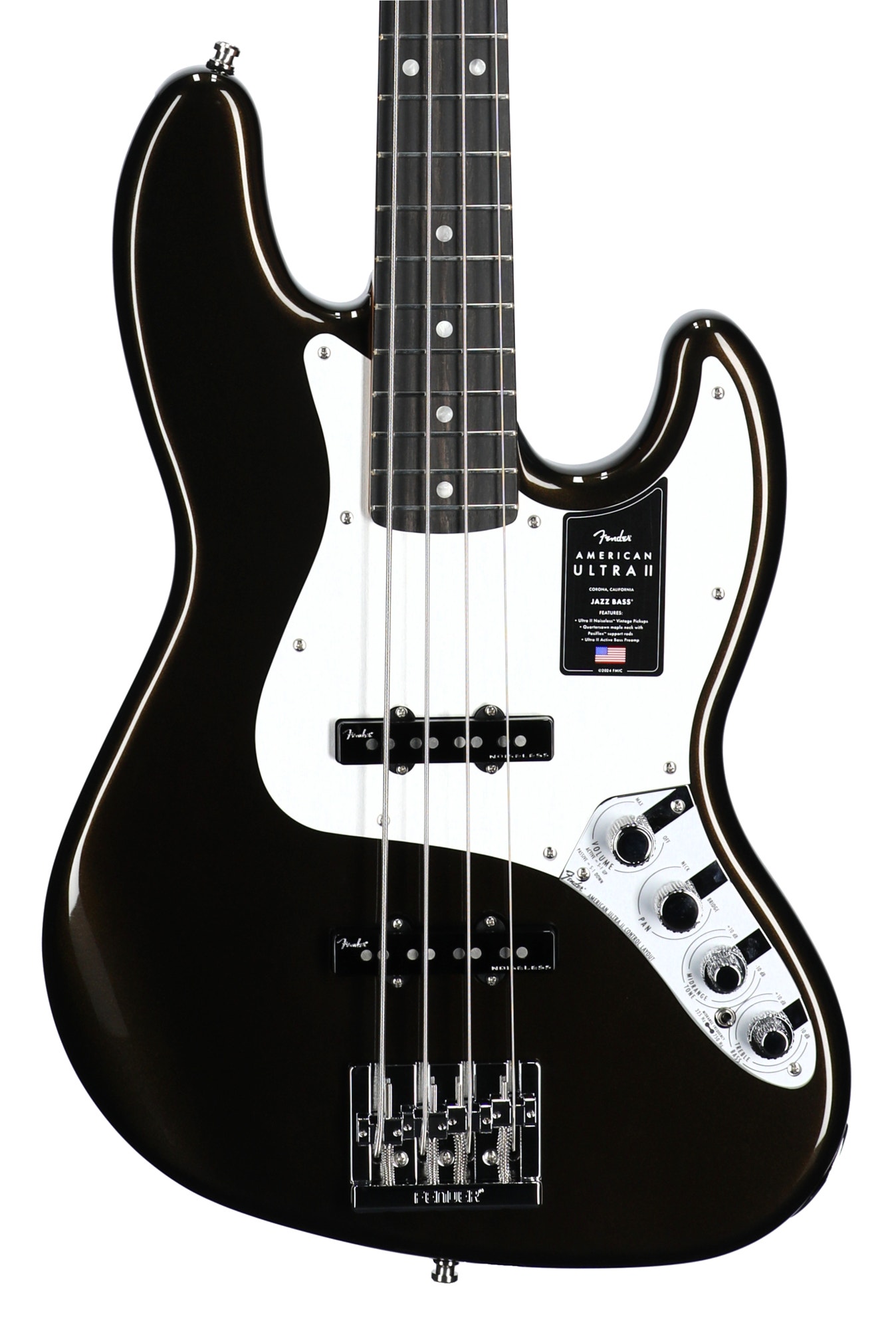 Fender American Ultra II Jazz Bass Guitar Ebony Neck Texas Tea with Case View 2