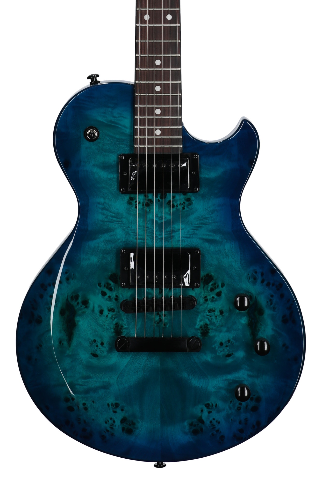 Schecter Solo II Standard Electric Guitar Ocean Blue Burst Burl View 2