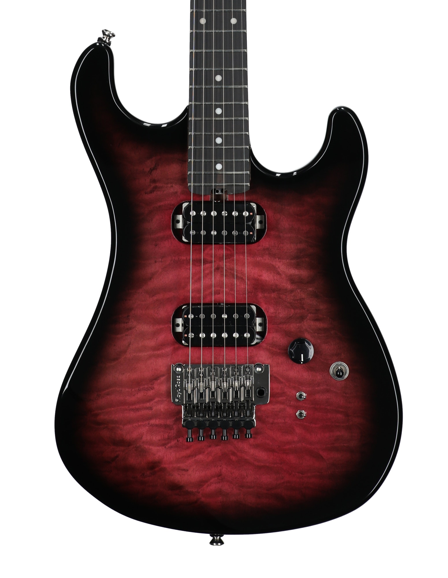 Kramer 84 HH Quilt Top Guitar with Bag Ebony Floyd Rose Magenta Burst