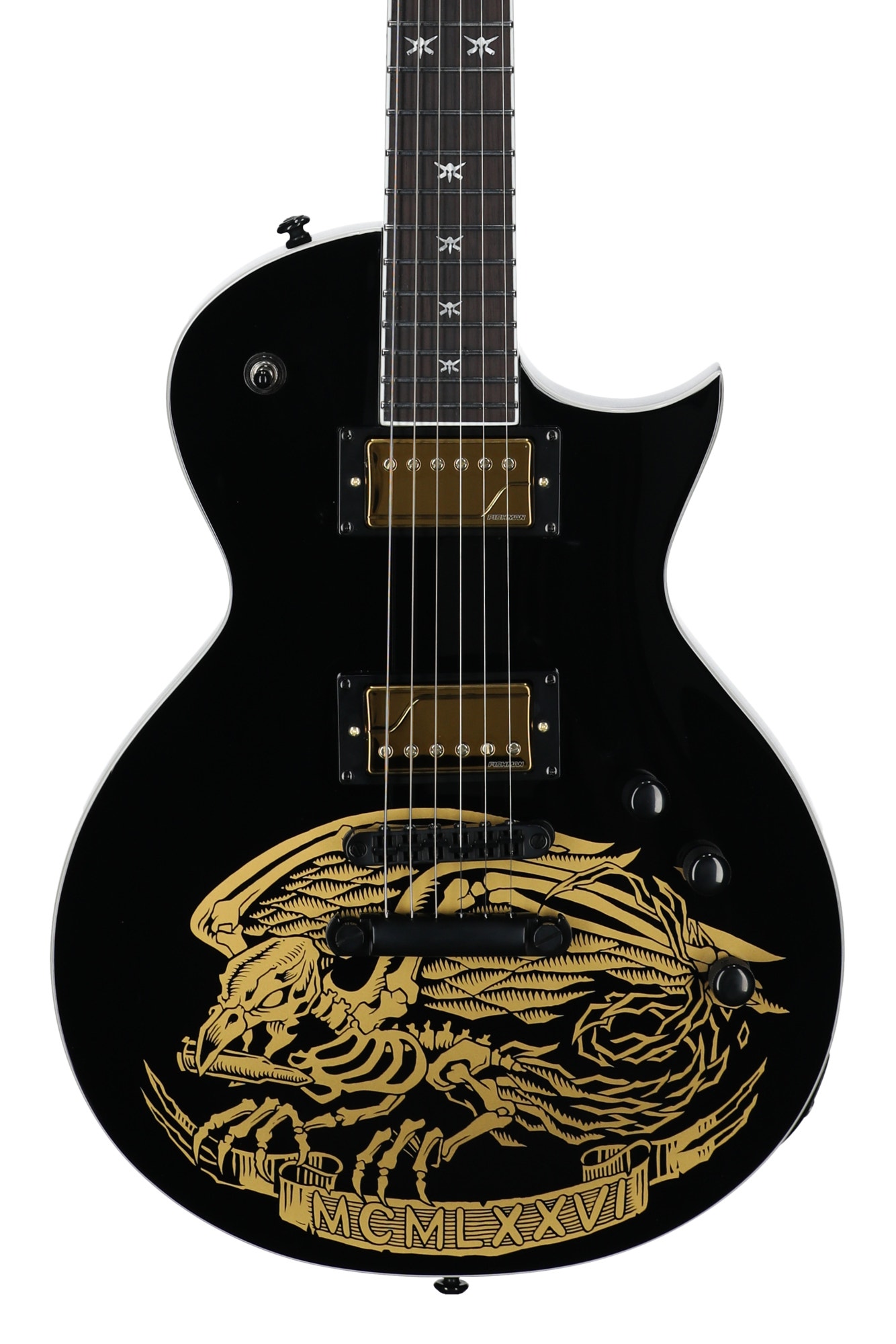ESP LTD WIll Adler Warbird Electric Guitar with Case Black and Gold View 2