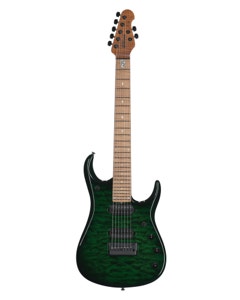 Ernie Ball Music Man JP15 7-String Quilt Guitar with Case Green Tiger Eye View 1