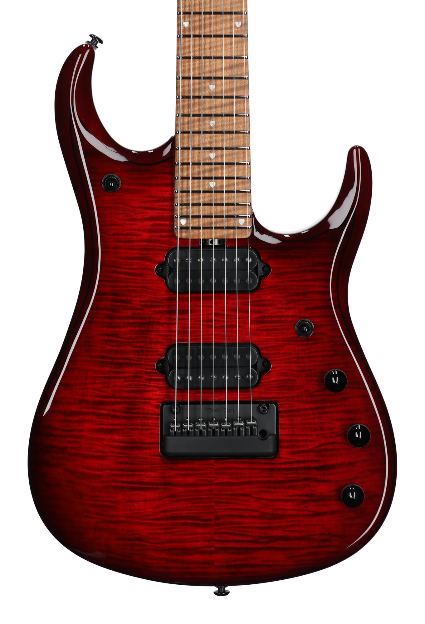 Ernie Ball Music Man JP157 7-String Flame Top Guitar with Case Red Tide View 2