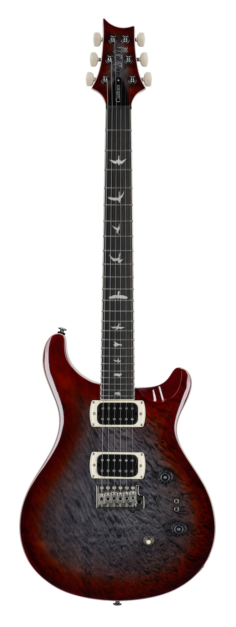 PRS SE Custom 24-08 Quilt Guitar with Gig Bag Charcoal Cherry Burst View 1