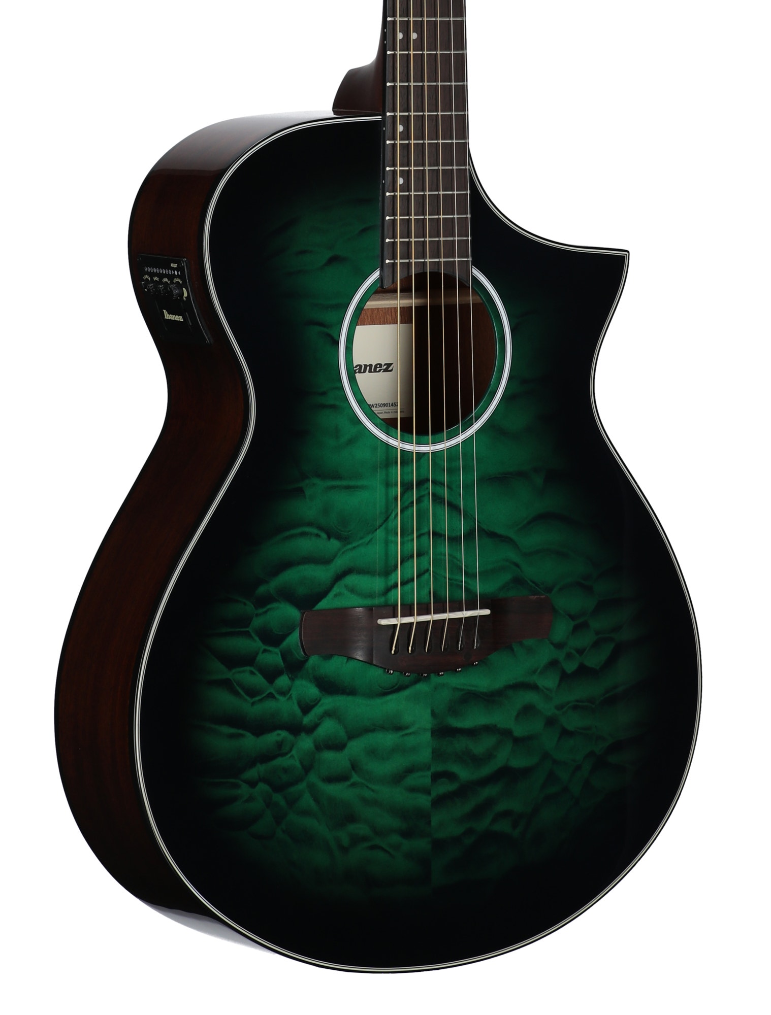 Ibanez AEWC16QA Acoustic Electric Guitar High Gloss Trans Emerald Burst