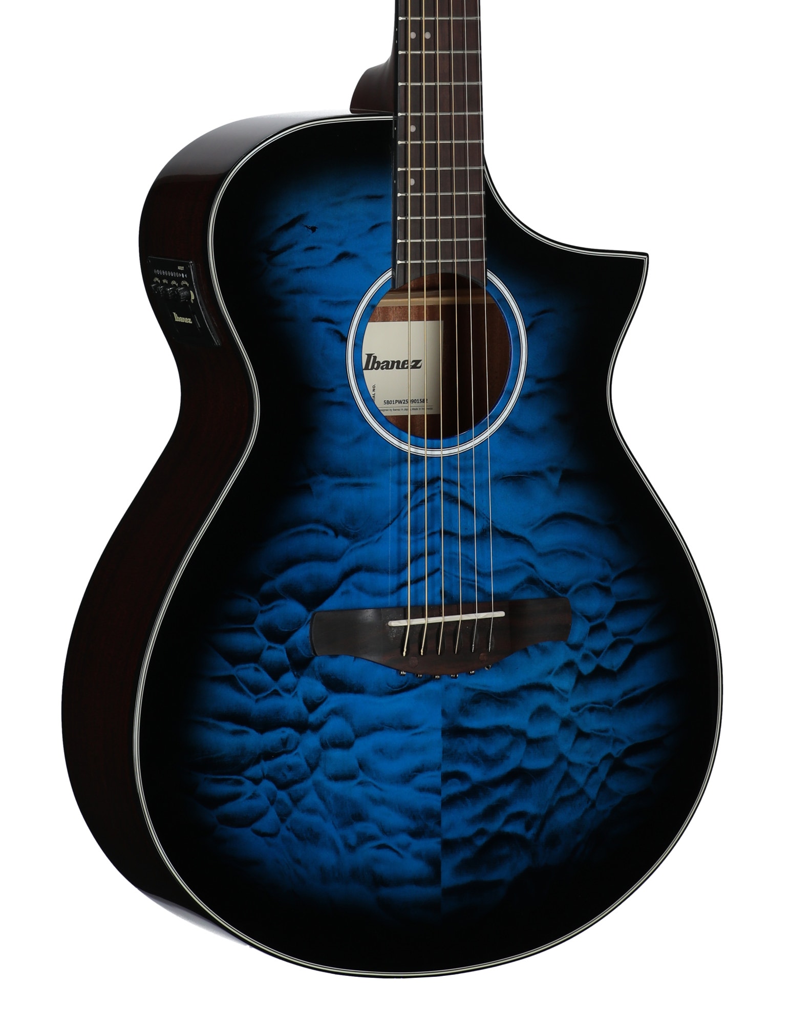 Ibanez AEWC16QA Acoustic Electric Guitar High Gloss Trans Blue Sunburst