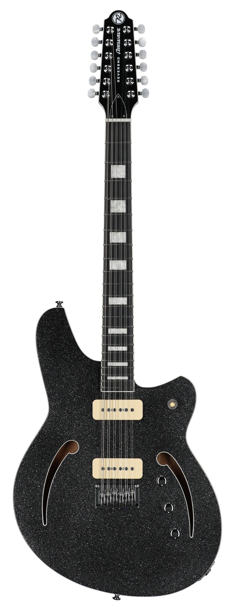 Reverend Airwave 12-String Semi-Hollow Body Guitar Black Spark