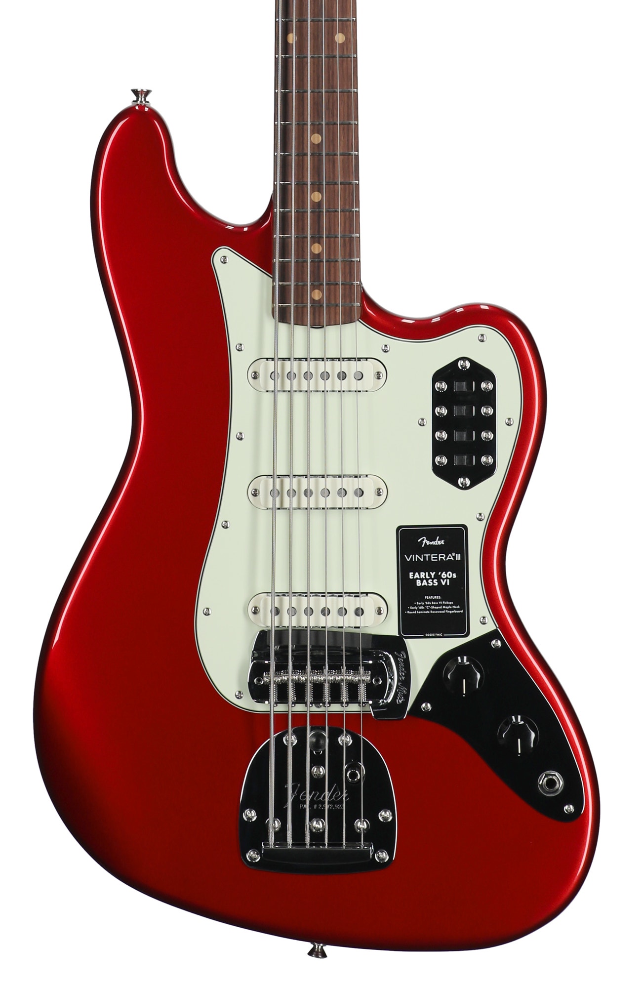 Fender Vintera III Early 60s Bass VI Rosewood Fingerboard 6-String Guitar with Bag Candy Apple Red
