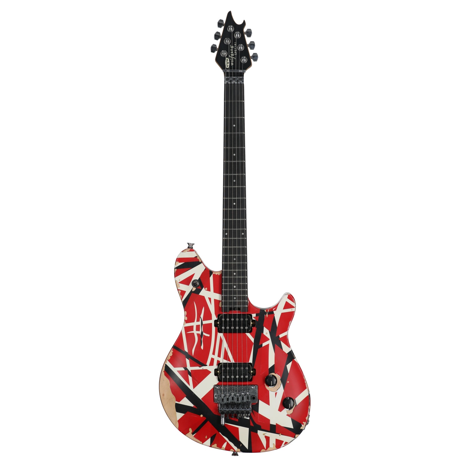 EVH LE Wolfgang Special Striped Ebony Neck Guitar with Bag Red Black White Aged View 1