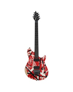 EVH LE Wolfgang Special Striped Ebony Neck Guitar with Bag Red Black White Aged View 1