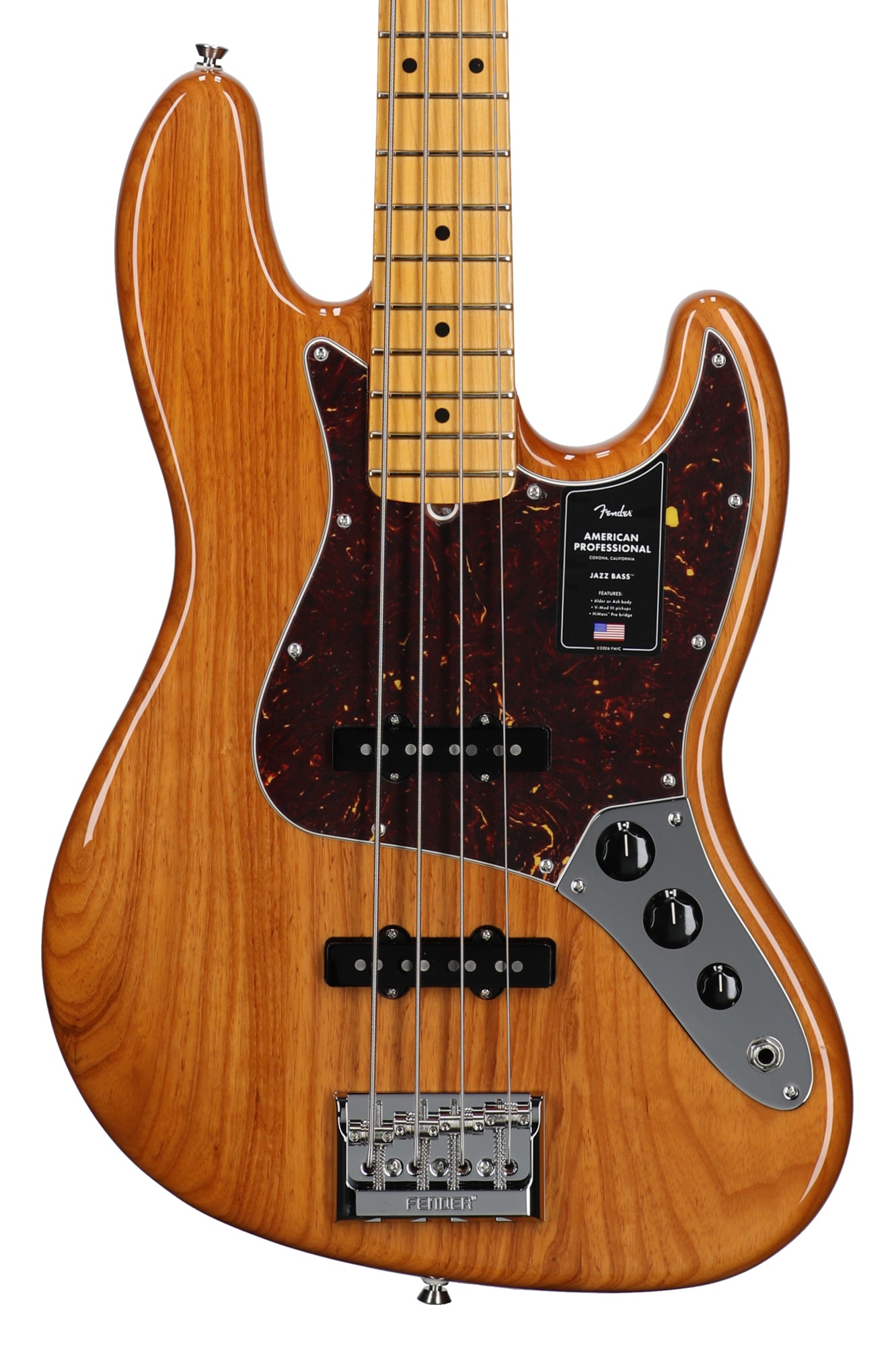 Fender American Professional Jazz Bass Maple Guitar with Case Natural