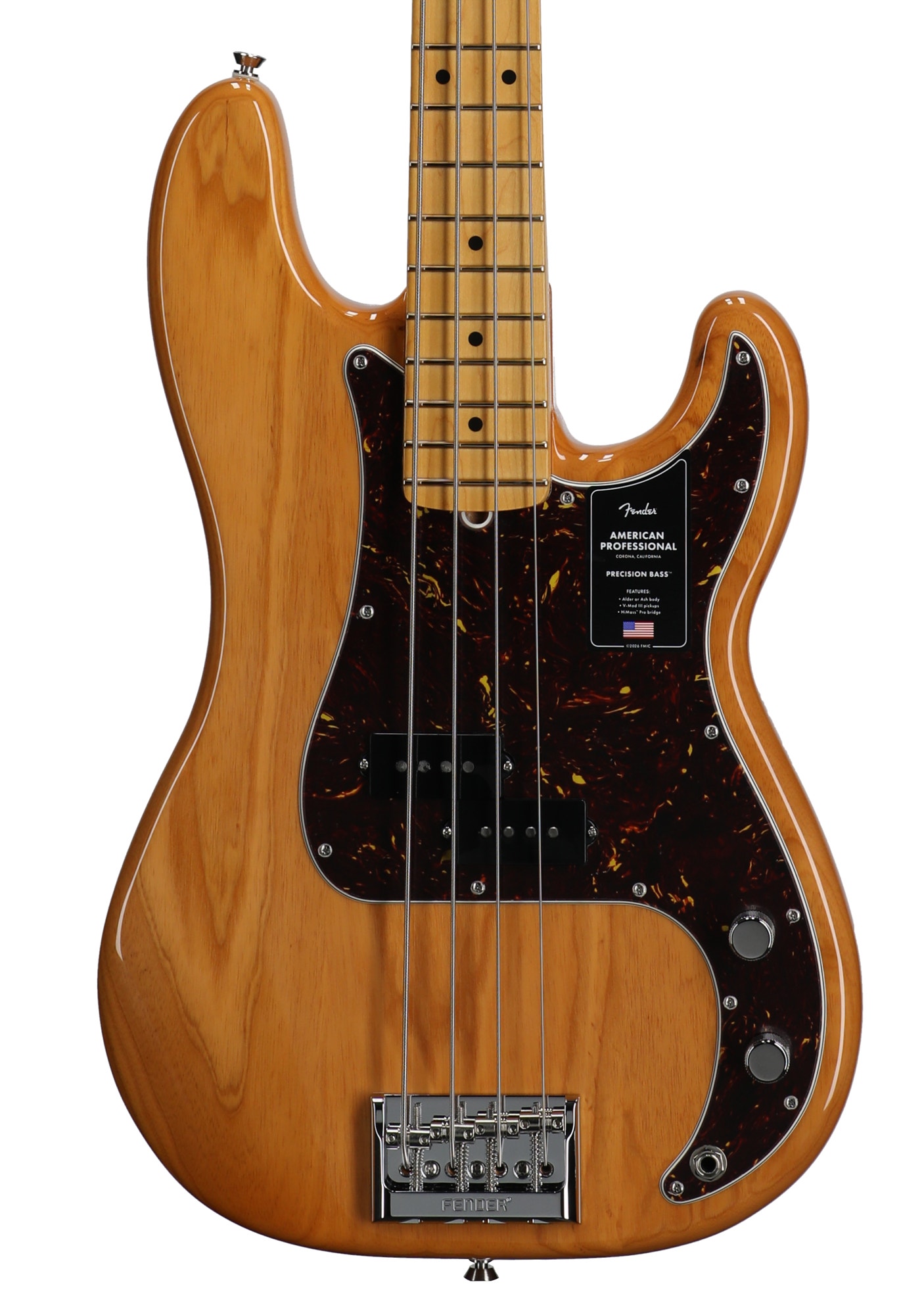 Fender American Professional Precision Bass Maple Guitar with Case Natural